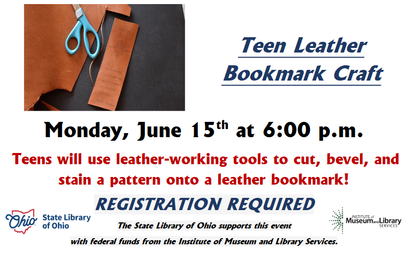 teen leather bookmark June 15-2026 at SMCPL at 6 pm